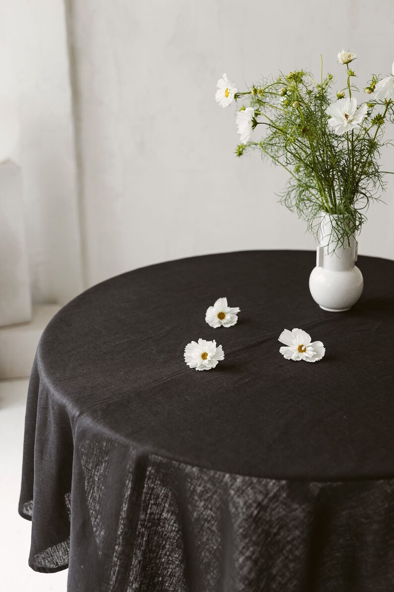 Black linen tablecloth for modern wedding, farmhouse, holiday. Natural linen round, square, rectangle table cloth for new home table decor image 9