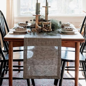 Modern black linen table runner for wedding, Christmas. Long runner for Thanksgiving, holiday, rustic farmhouse dining, new home, host, fall