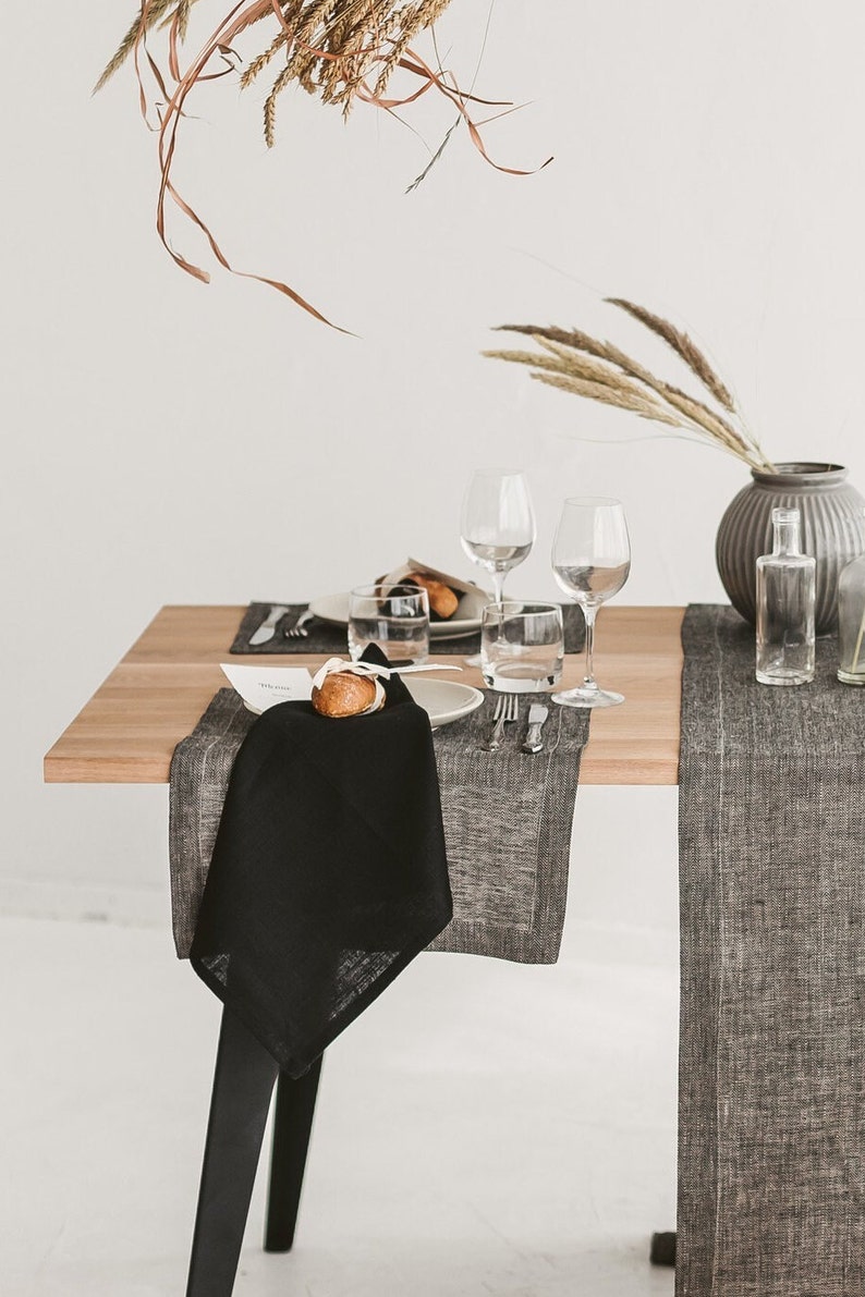 Serviettes en lin noir pour la ferme, le jour de Thanksgiving, la décoration de table de vacances. Linge de table de mariage Serviettes en tissu en pcs., Différentes couleurs, Tailles image 5