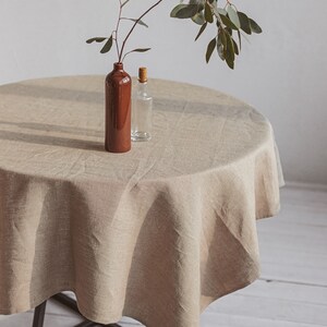 Natural linen wedding tablecloth. Round, oval holiday, Thanksgiving table cloth. Boho, vegan dining grey tablecloth. Various color, sizes image 7