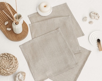 Reusable waffle linen face exfoliating towel set. Natural, organic linen face cloths for makeup remove, face massage, peeling, cleaning