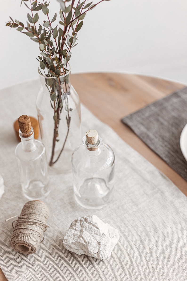 White modern linen table runner. Rustic wedding long natural table runner for holiday, Christmas, new home or farmhouse. Various color, size image 3