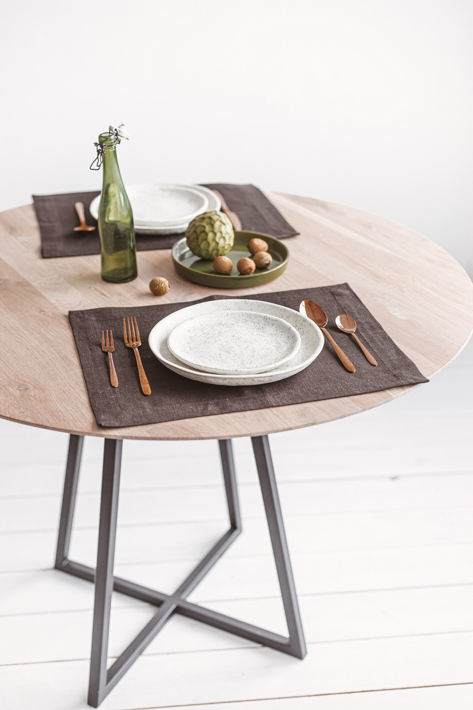 Dark Brown Linen Placemats Set for Dinner Table. Rustic Etsy