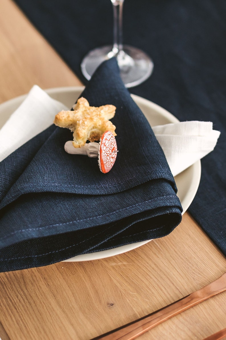 Dark Blue Linen Napkins for Christmas Dining Table. Natural Etsy