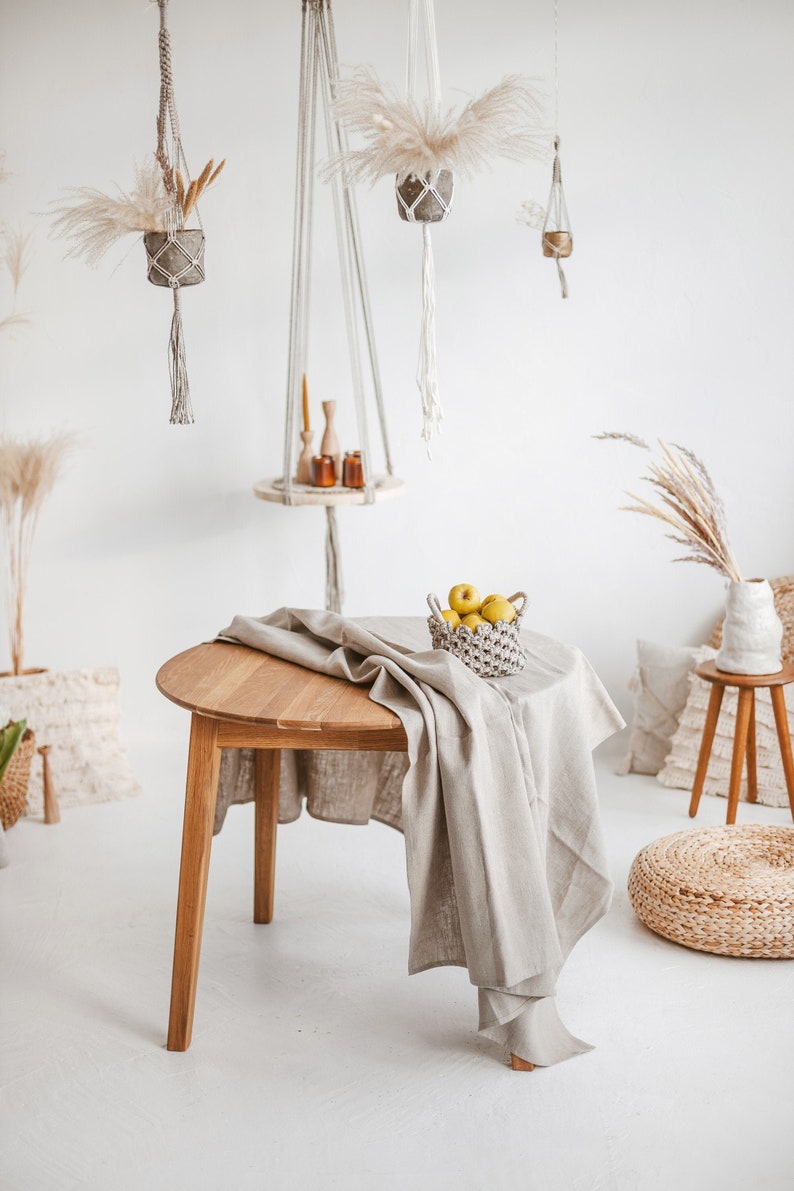 Natural linen wedding tablecloth. Round, oval holiday, Thanksgiving table cloth. Boho, vegan dining grey tablecloth. Various color, sizes image 5