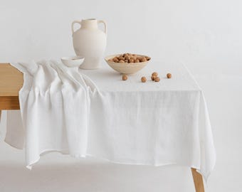 White linen tablecloth: Christmas, Thanksgiving, wedding, birthday. Farmhouse dining table cloth. Holiday hosting, new home gift
