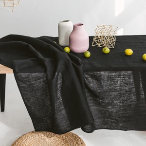 Black linen tablecloth for modern wedding, farmhouse, holiday. Natural linen round, square, rectangle table cloth for new home table decor image 3