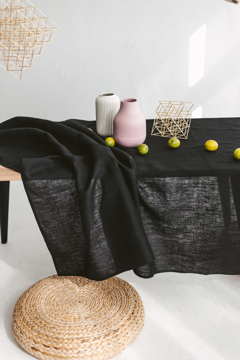 Black linen tablecloth for modern wedding, farmhouse, holiday. Natural linen round, square, rectangle table cloth for new home table decor image 3