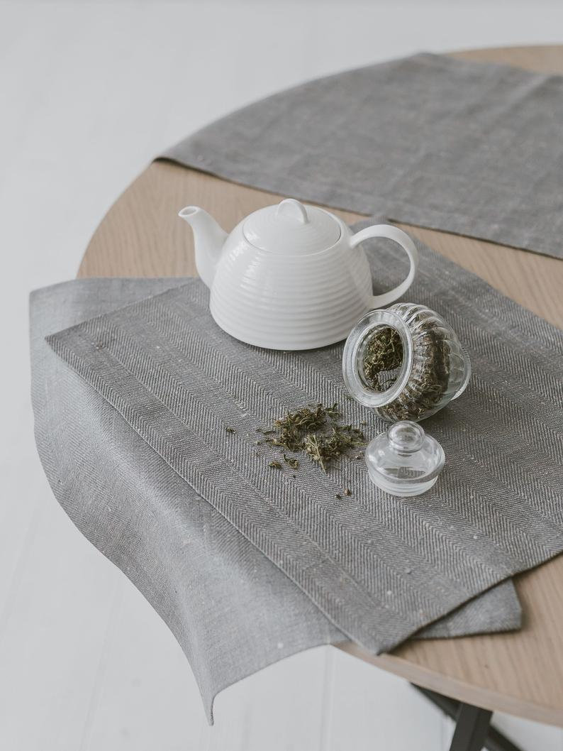 Table mats set of 4 Washed linen table placemat 10 Striped Natural