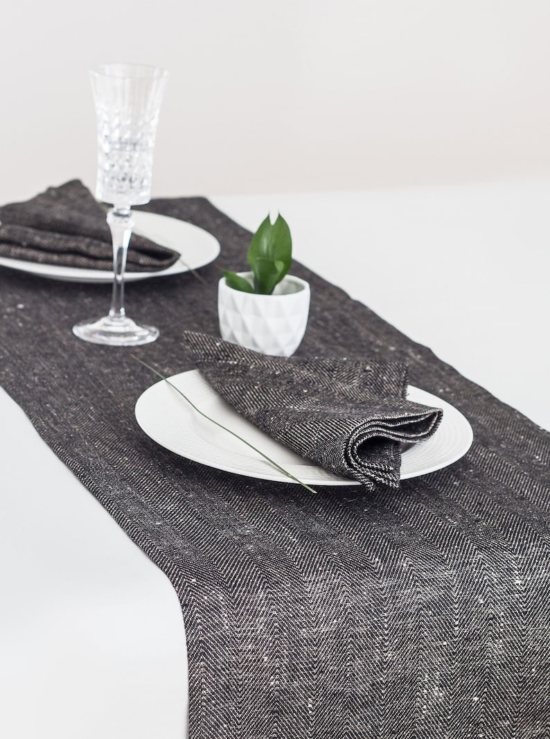 Scandinavian Linen Table Runner Long Rustic Table Runner Linen Table Runner Handmade Table Runner Black Wedding Table Runner Runners