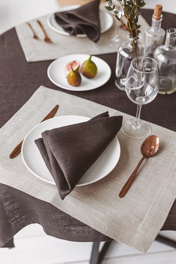 Dark Brown Linen Napkins. Thick Linen Cloth Dinner Napkins for Dining Table.  Farmhouse Napkin for Holidays. Handmade Linen Napkin in Pcs. 