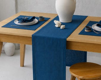 Blue table runner: holiday, Thanksgiving mat, Christmas runner. Wedding long, small linen table runner. New home gift. Nautical home decor