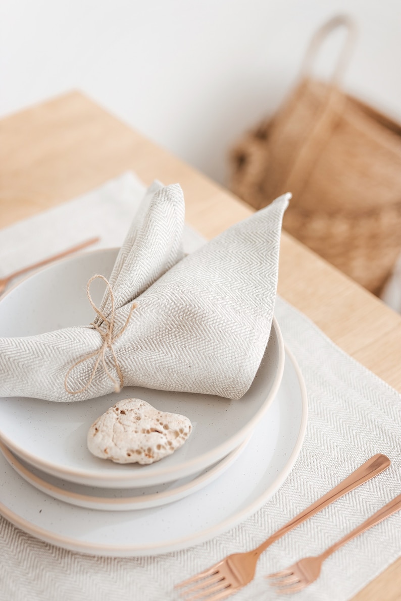 Modern white linen napkins for wedding, holiday, Christmas dining table. Natural linen cloth napkin set of 2, 4, 6 & more. Various color image 6