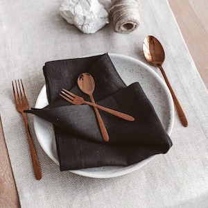 Black linen napkins for wedding, holiday, Christmas table. Cloth napkins for Thanksgiving day. Natural napkin set of 2, 4, 6. Various color