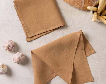 Eco friendly kitchen cloth. Almond brown natural linen dishcloths. Reusable cleaning washcloth, dish towel set of 4. Quick absorbent, dry