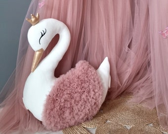 Princess Pillow swan, Decorative pillows, Light blush with gold or silver, pink Pillow Baby shower gift. Baby Room Decor, nursery decor crib