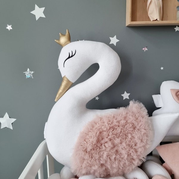 Princess Pillow swan, Light blush with gold or silver, Pillow Baby shower gift. Decorative pillows, Baby Room Decor, nursery decor, pink