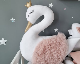 Princess Pillow swan, Light blush with gold or silver, Pillow Baby shower gift. Decorative pillows, Baby Room Decor, nursery decor, pink