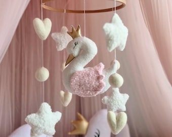 Handcrafted Swan Mobile. Light Pink Nursery Decor. Baby Shower Gift for Newborn. Crib Decor