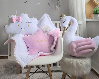 Personalized baby pillows set. Custom pillows, pink baby blanket with name, baby shower gift girl. Gift newborn