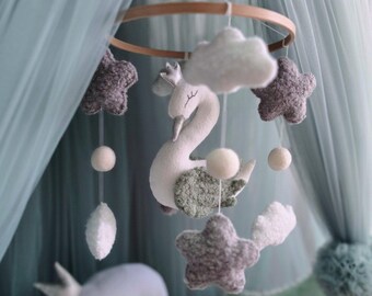 Swan Baby Mobile. Sage Green Nursery Decor for boy or girl. Baby Shower Gift for Newborn. Crib Decor