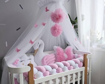 Crib Canopy, Pink nursery canopy with butterflies and holder (NO pillows or bumpers). Nursery decor
