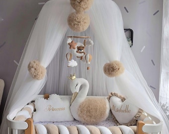 Neutral crib canopy ONLY , Baby baldachin, Bed curtains, Beige nursery decor (no pillows and other accessories)