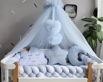 Crib canopy ONLY (no pillows!), Boy nursery decor. Blue Canopy curtains, baby room decor