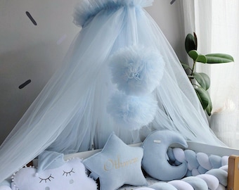 Blue Crib canopy ONLY (no pillows!), Boy nursery decor. Crib decor, baby room decoration