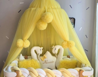 Crib canopy, Canopy Bed Curtains (NO pillows and other accessories). Yellow nursery decor
