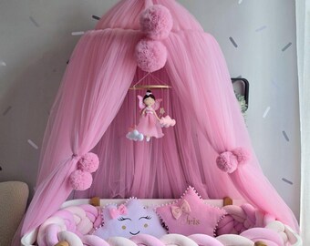 Pink Crib Canopy ONLY (no pillows or bumpers included), Girl Nursery Decor.  Crib Decor. Bed Canopy.