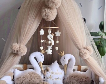 Neutral crib canopy ONLY , Baby baldachin, Bed curtains (no pillows and other accessories)