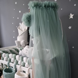 Sage Green bed canopy, Hanging Ceiling baldachin, play room Princess girls canopy, curtains Princess Tent, Baby shower gift Baby room decor