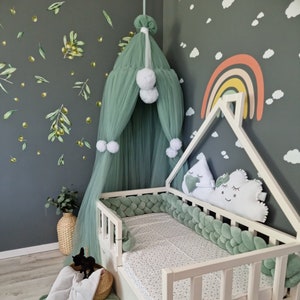 Green bed canopy, Hanging Ceiling canopy baldachine play Princess girls canopy curtains Princess Tent, Baby shower gift Baby room decor