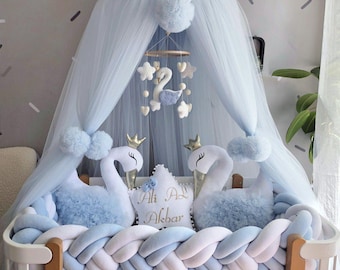 Blue crib canopy ONLY , Baby baldachin, Bed curtains (no pillows and other accessories)