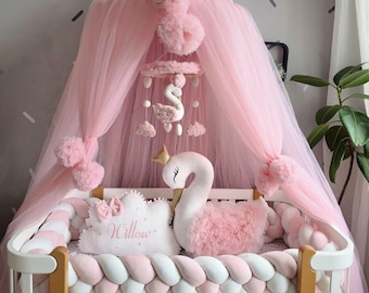 Baby girl crib canopy ONLY , Baby baldachin, Light pink Bed curtains (no pillows and other accessories). Nursery decor
