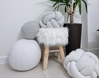 Boucle throw pillow, custom round pillow, boho pillows, gift for her, decorative ball pillow, couch pillows, sofa pillows, floor cushion