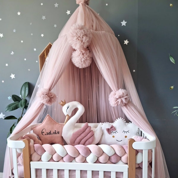 Light Blush Princess baldachine, Baby bed curtains, Hanging Ceiling crib canopy, pink play tent, Nursery girl room decor, crib decor playroom