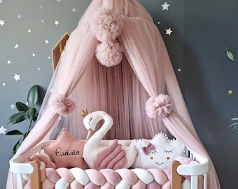 Light Blush Princess baldachine, Baby bed curtains, Hanging Ceiling crib canopy, pink play tent, Nursery girl room decor, crib decor playroom