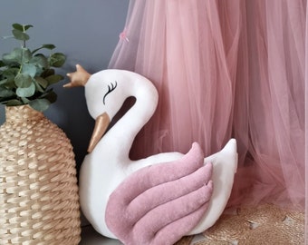 Princess Pillow swan, pink with gold or silver, Pillow Baby shower gift. Decorative pillows, Baby Room Decor, nursery decor crib