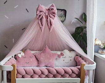 Bed Canopy for girls, baby crib canopy with bow (NO PILLOWS)