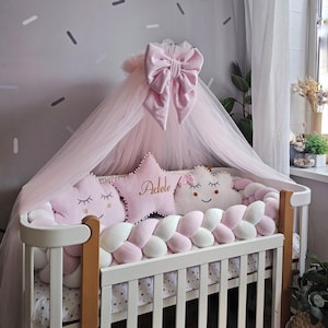 Canopy bed curtains with bow, baby crib canopy, mosquito net bed (NO PILLOWS)