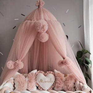 Blush Bed Canopy ONLY (no pillows included), Girl Nursery Canopy Tulle, Crib Decor, Kids Play Tent, Baby Shower Gift Wall Ceiling Mount