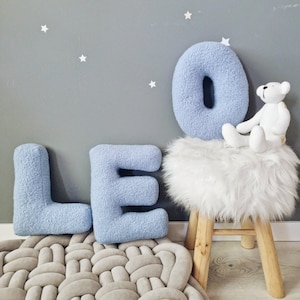 Boucle alphabet pillow letter blue, decorative pillow, personalized kids pillow, Initial cushion, nursery decor, monogram, Baby shower gift