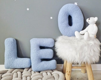 Boucle alphabet pillow letter blue, decorative pillow, personalized kids pillow, Initial cushion, nursery decor, monogram, Baby shower gift