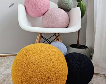 Round pillow boucle, throw pillow, ball pillows, home decor. New home gift