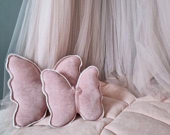 Butterfly pillow blush rose. Baby nursery decor. Kids room decor. Baby shower Pregnancy gift. Princess room pillow Decorative playroom