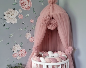 Light Blush Princess baldachin, Baby girl bed curtains, Hanging Ceiling crib canopy, pink play tent, Nursery room decor, crib decor playroom