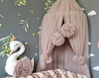 Cappuccino Princess baldachin, Baby bed curtains, Hanging Ceiling crib canopy, beige play tent, Nursery Baby room decor, crib decor playroom