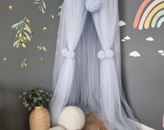 Blue bed canopy boy, Hanging Ceiling baldachin, play room curtains Tent, Baby shower gift, Baby room decor, nursery crib canopy new mom gift